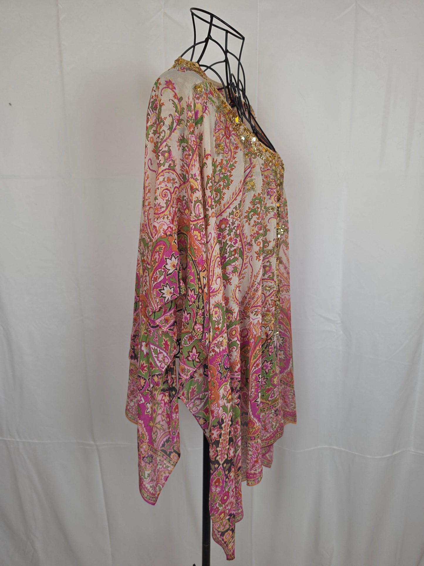 Etro Milano Kaftano Copricostume Seta con Ricami Rosa - Pally Vintage Closet