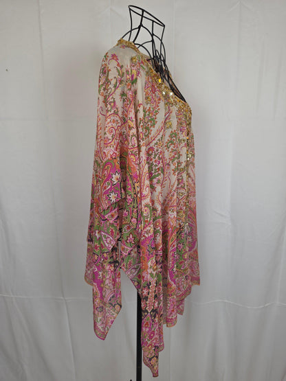 Etro Milano Kaftano Copricostume Seta con Ricami Rosa - Pally Vintage Closet