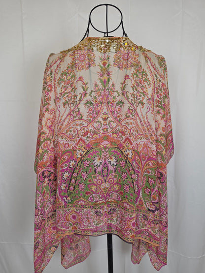 Etro Milano Kaftano Copricostume Seta con Ricami Rosa - Pally Vintage Closet