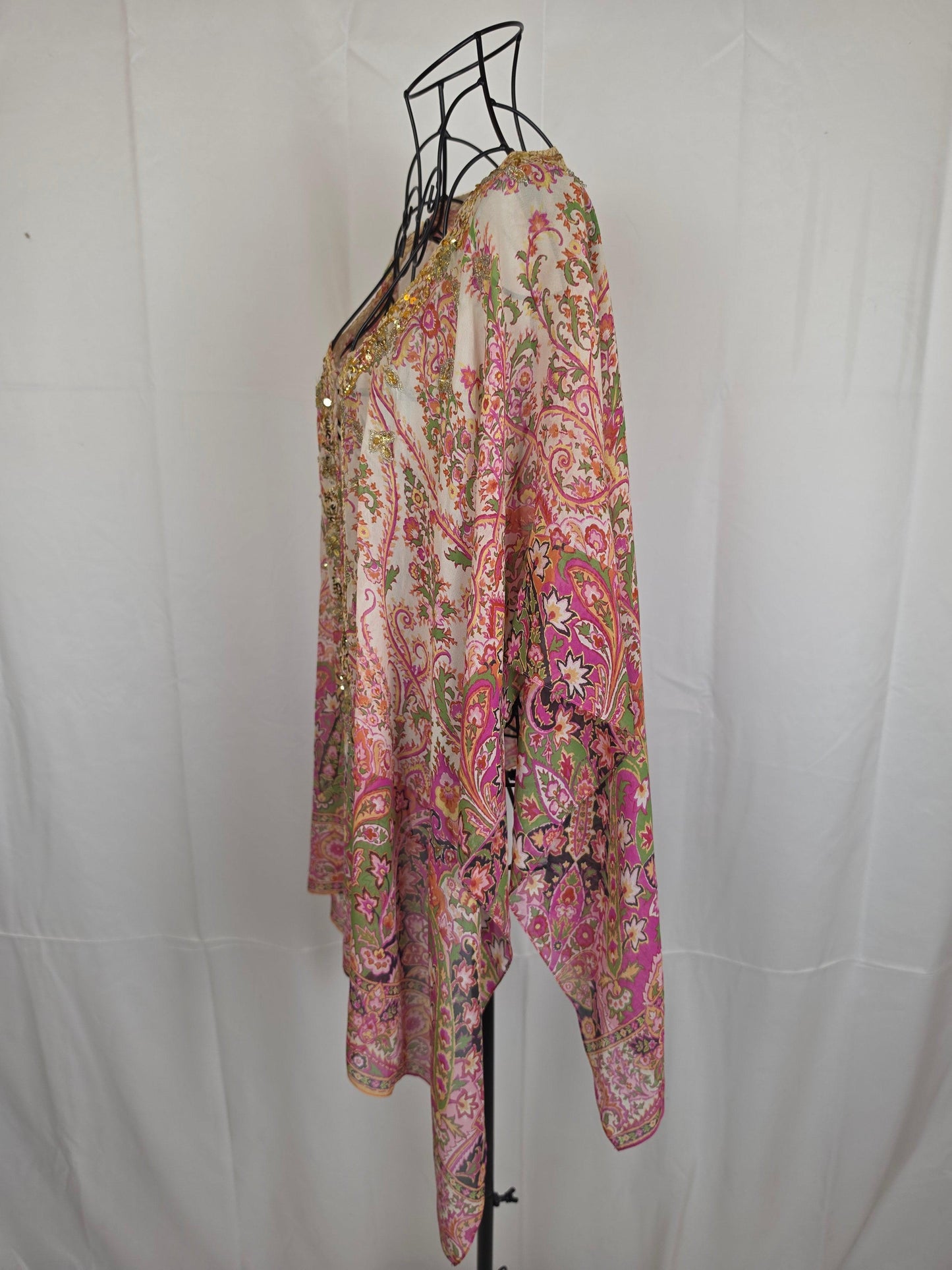 Etro Milano Kaftano Copricostume Seta con Ricami Rosa - Pally Vintage Closet