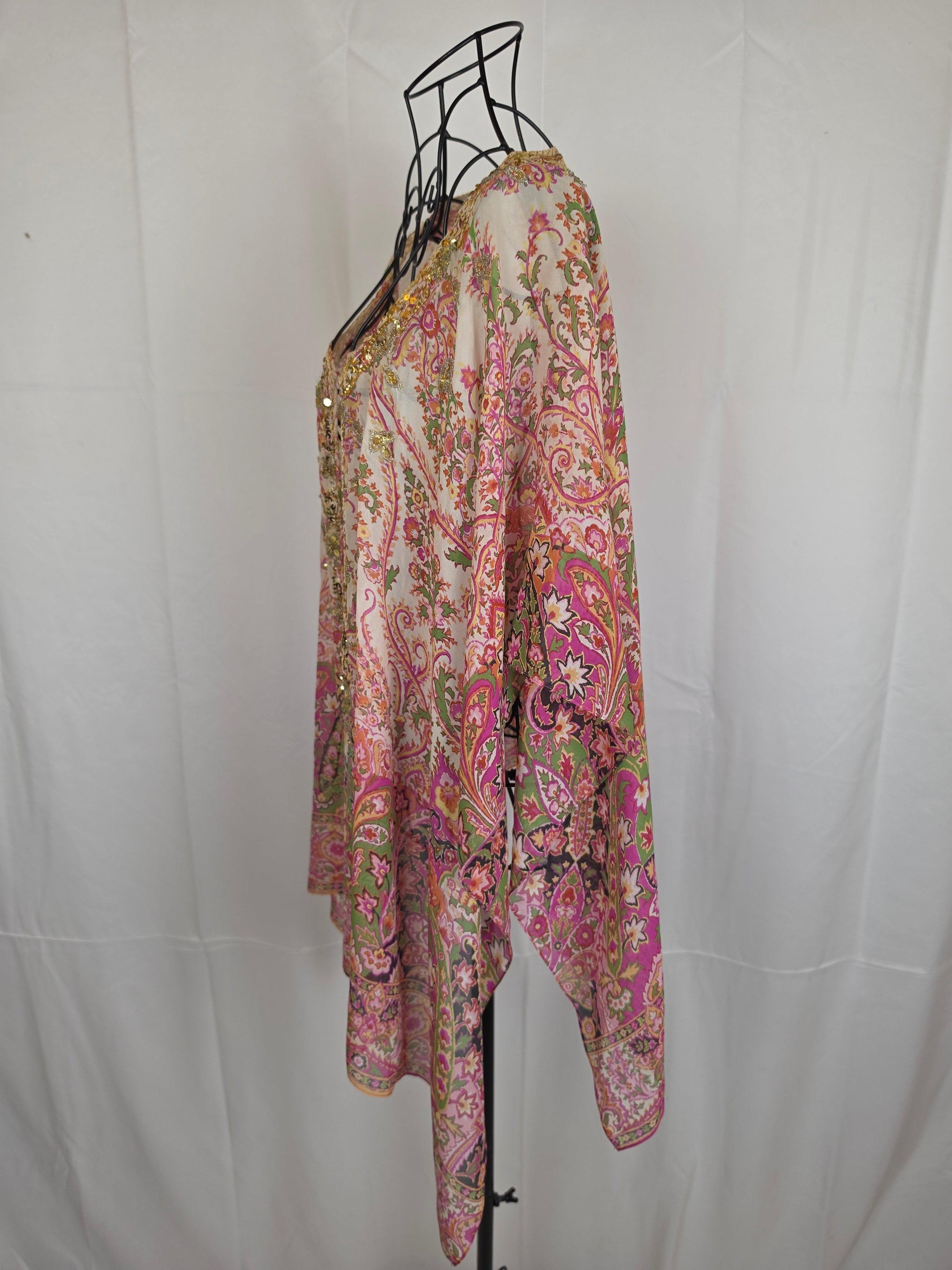 Etro Milano Kaftano Copricostume Seta con Ricami Rosa - Pally Vintage Closet