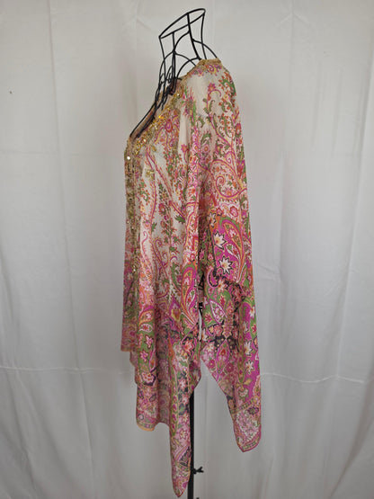 Etro Milano Kaftano Copricostume Seta con Ricami Rosa - Pally Vintage Closet