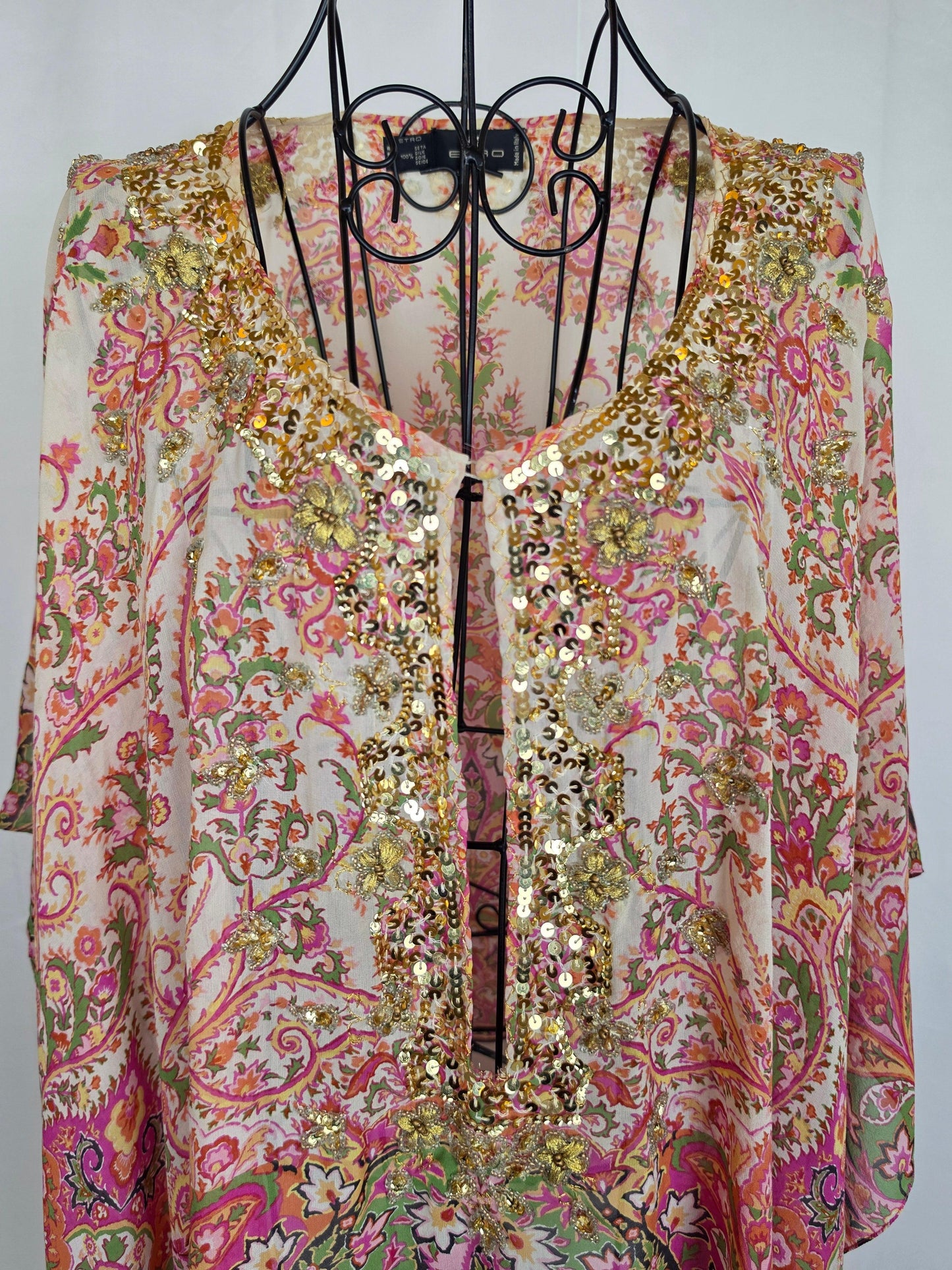 Etro Milano Kaftano Copricostume Seta con Ricami Rosa - Pally Vintage Closet