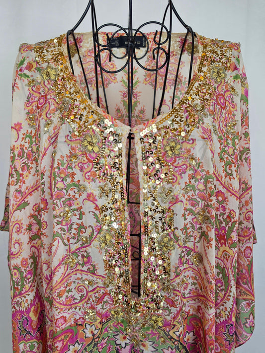 Etro Milano Kaftano Copricostume Seta con Ricami Rosa - Pally Vintage Closet