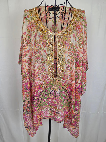 Etro Milano Kaftano Copricostume Seta con Ricami Rosa - Pally Vintage Closet