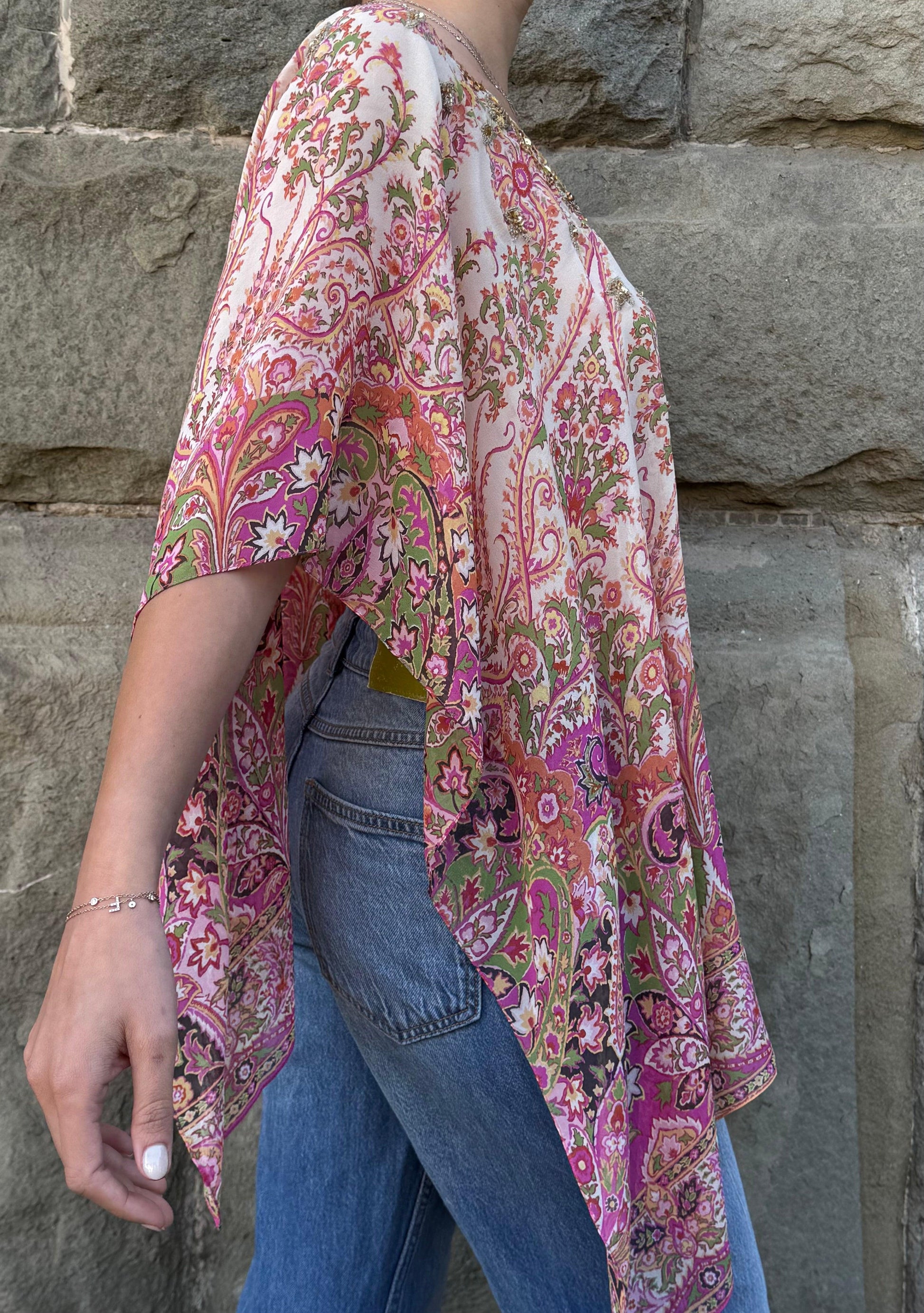 Etro-Milano-Kaftano-Copricostume-Seta-con-Ricami-Rosa-70587699560772 - Pally Vintage Closet