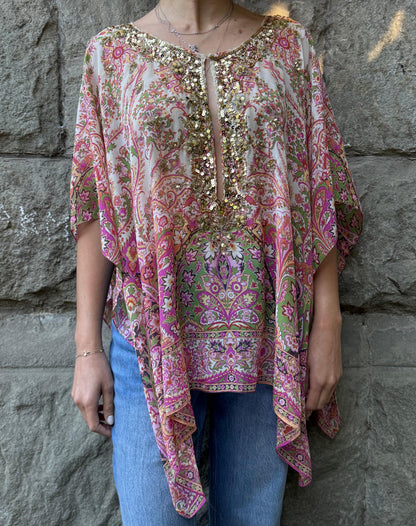 Etro-Milano-Kaftano-Copricostume-Seta-con-Ricami-Rosa-70587699593540 - Pally Vintage Closet