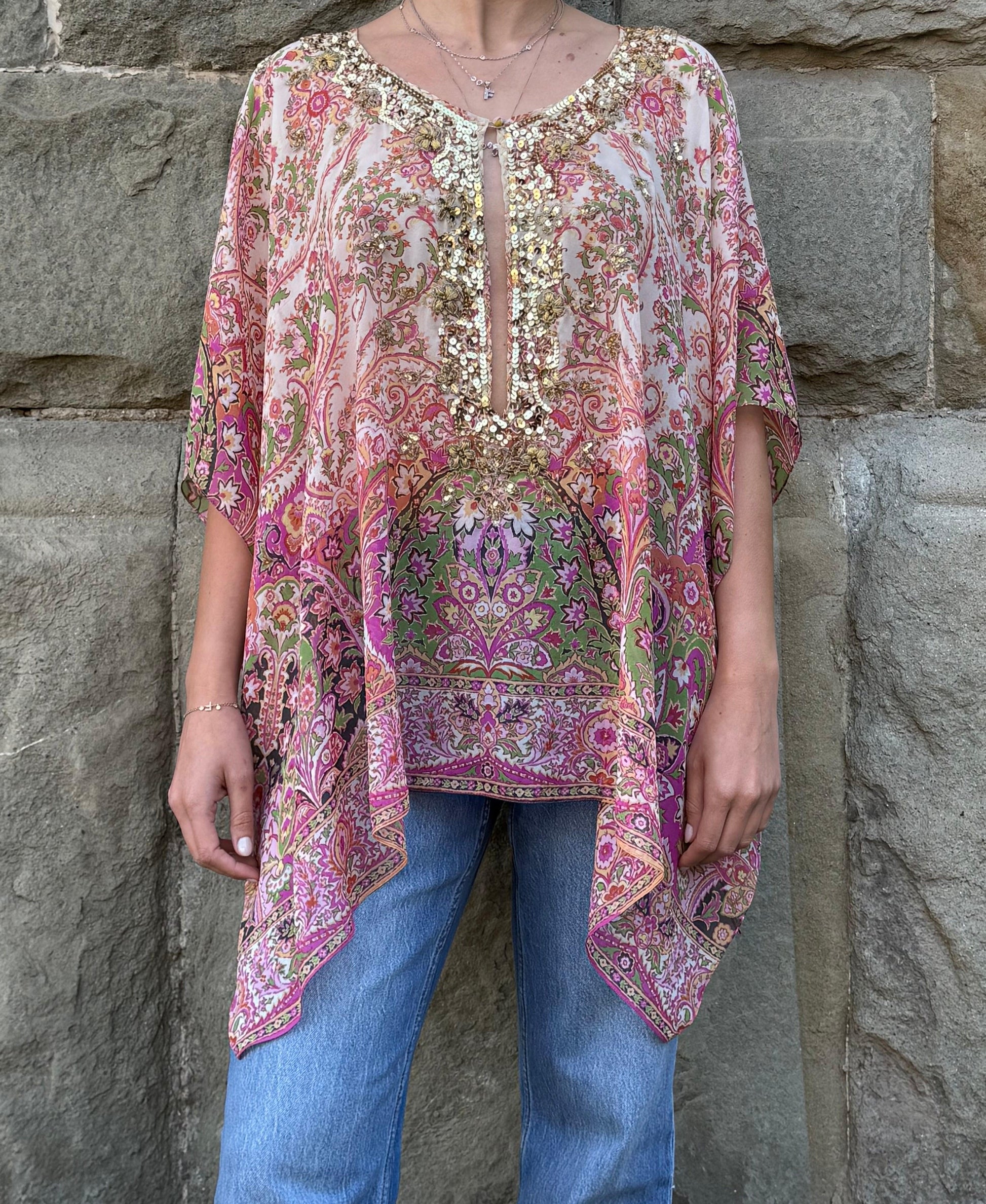 Etro-Milano-Kaftano-Copricostume-Seta-con-Ricami-Rosa-70587699626308 - Pally Vintage Closet