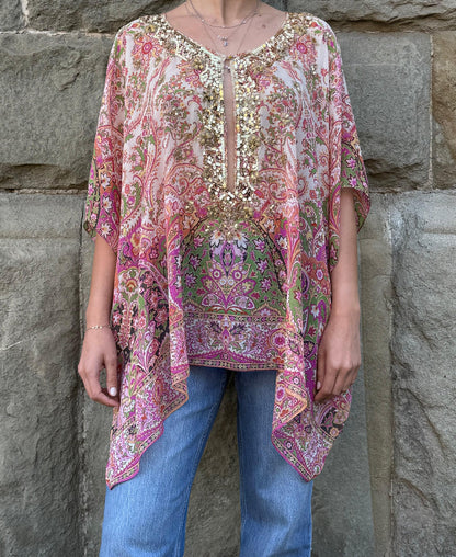 Etro-Milano-Kaftano-Copricostume-Seta-con-Ricami-Rosa-70587699626308 - Pally Vintage Closet