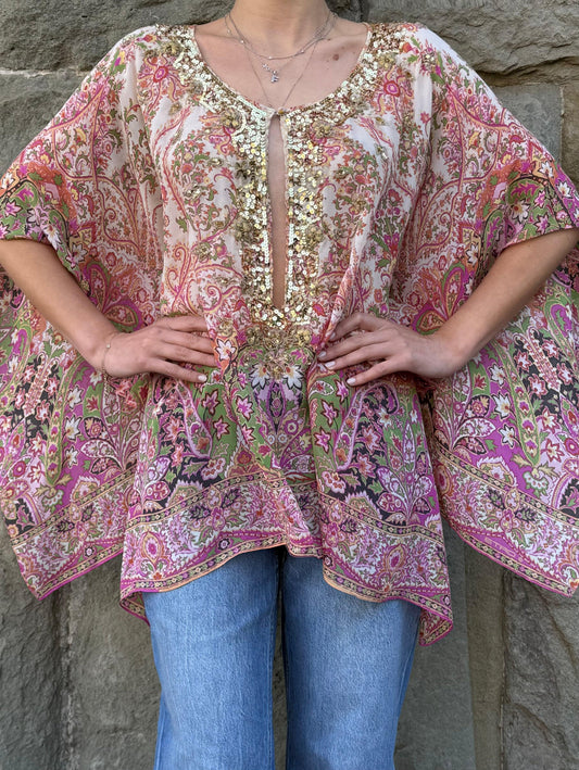 Etro-Milano-Kaftano-Copricostume-Seta-con-Ricami-Rosa-70587699691844 - Pally Vintage Closet