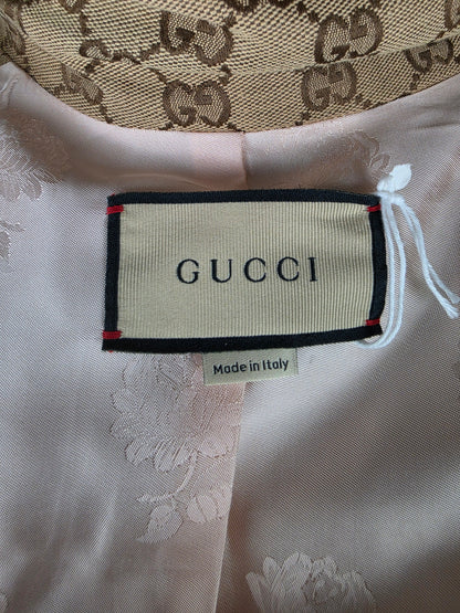 Gucci Blazer Safari in Tela GG Canvas con Dettagli in Pelle e Cintura Web Marrone