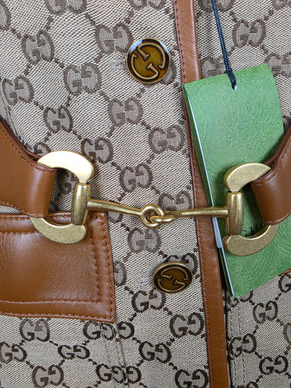 Gucci Blazer Safari in Tela GG Canvas con Dettagli in Pelle e Cintura Web Marrone