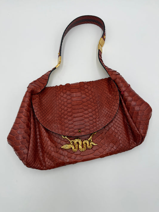 Valentino Garavani Borsa Vintage in Pitone Terracotta con Serpente