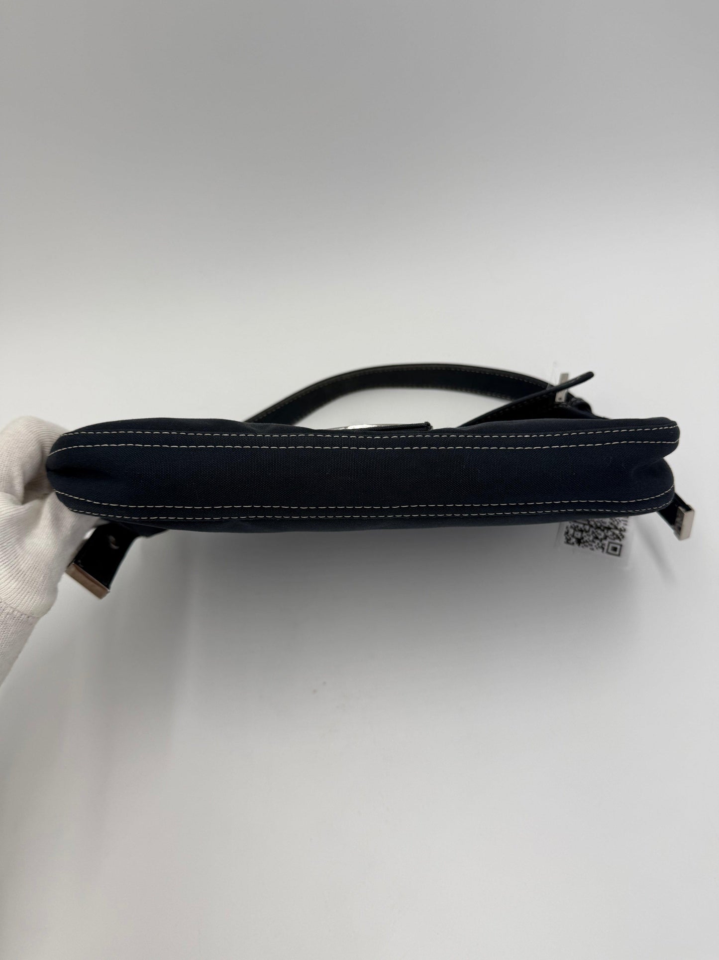 Fendi Vintage Navy Blue Denim Baguette Bag with Contrast Stitching
