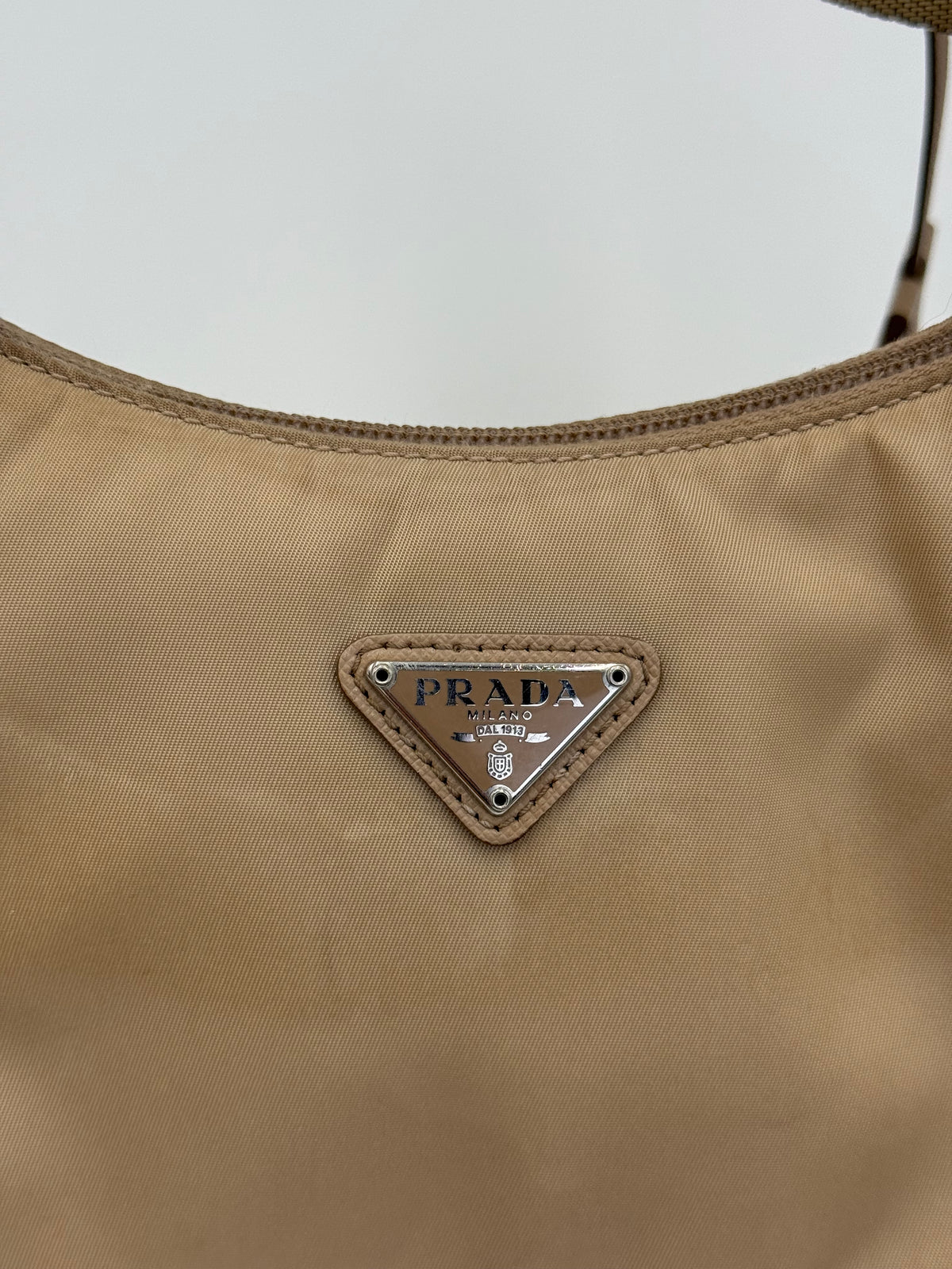 Prada Re-Edition 2000 Beige Nylon Shoulder Bag