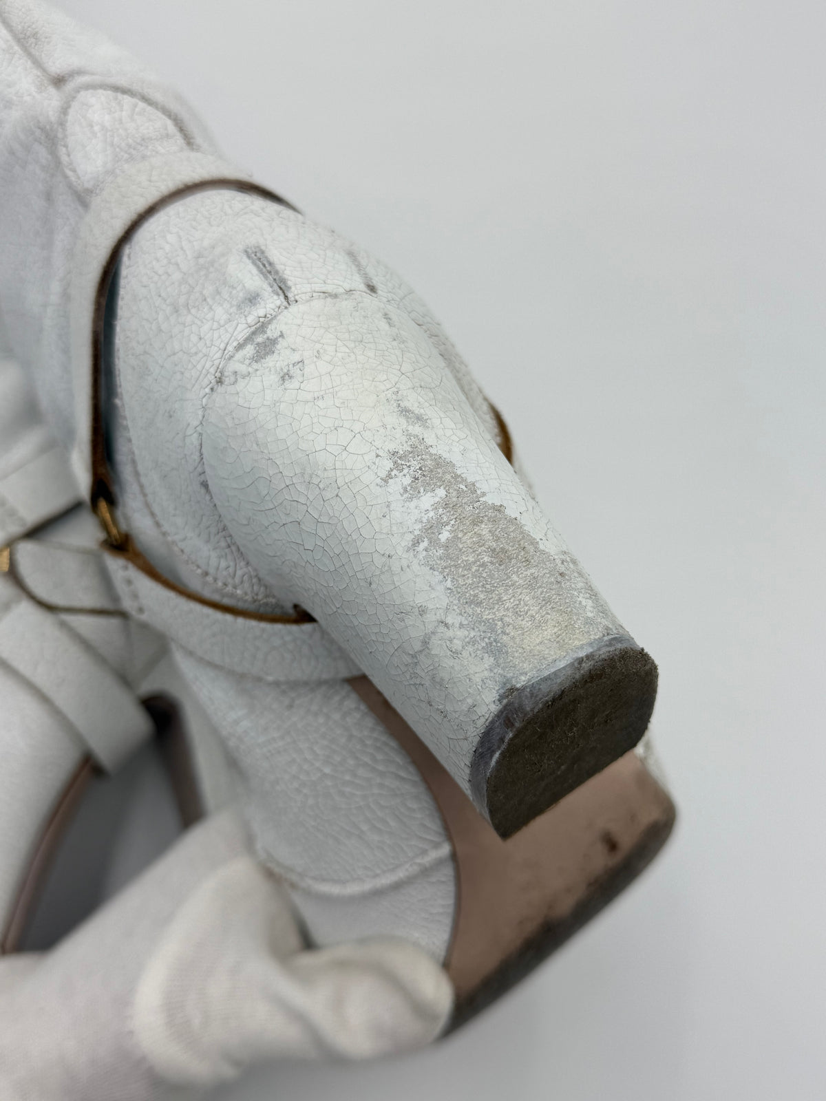 Miu Miu White Crackled Leather Knee-High Boots