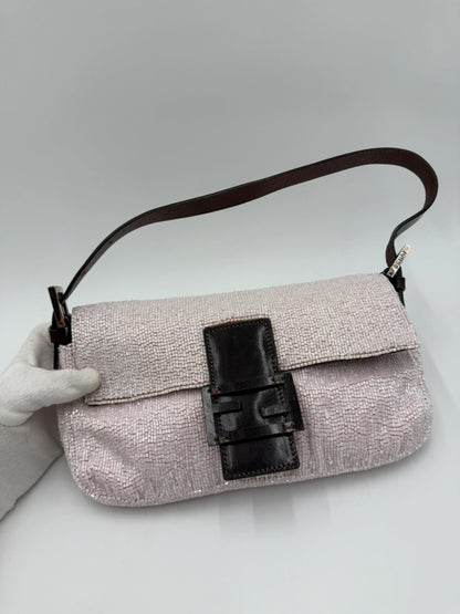 Fendi-Borsa-Baguette-Vintage-Beaded-Rosa-Cipria-e-Pelle-Dark-Brown-70377497035076 - Pally Vintage Closet
