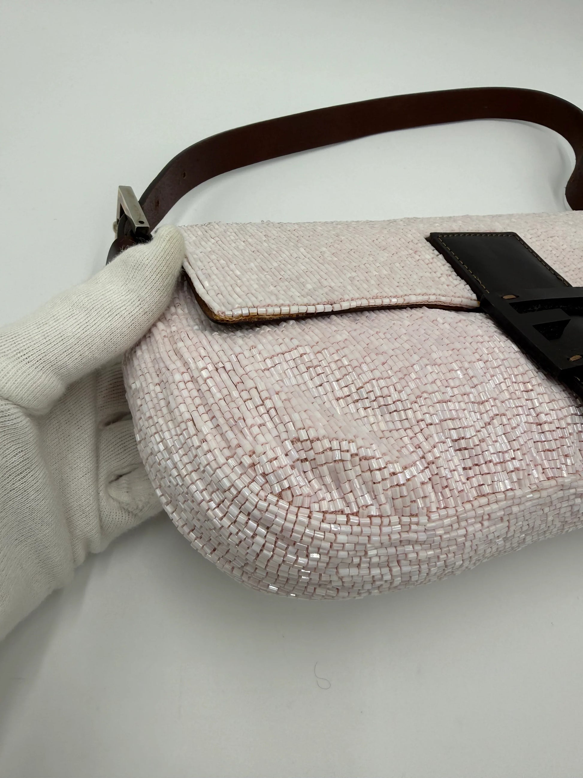 Fendi-Borsa-Baguette-Vintage-Beaded-Rosa-Cipria-e-Pelle-Dark-Brown-70377497526596 - Pally Vintage Closet