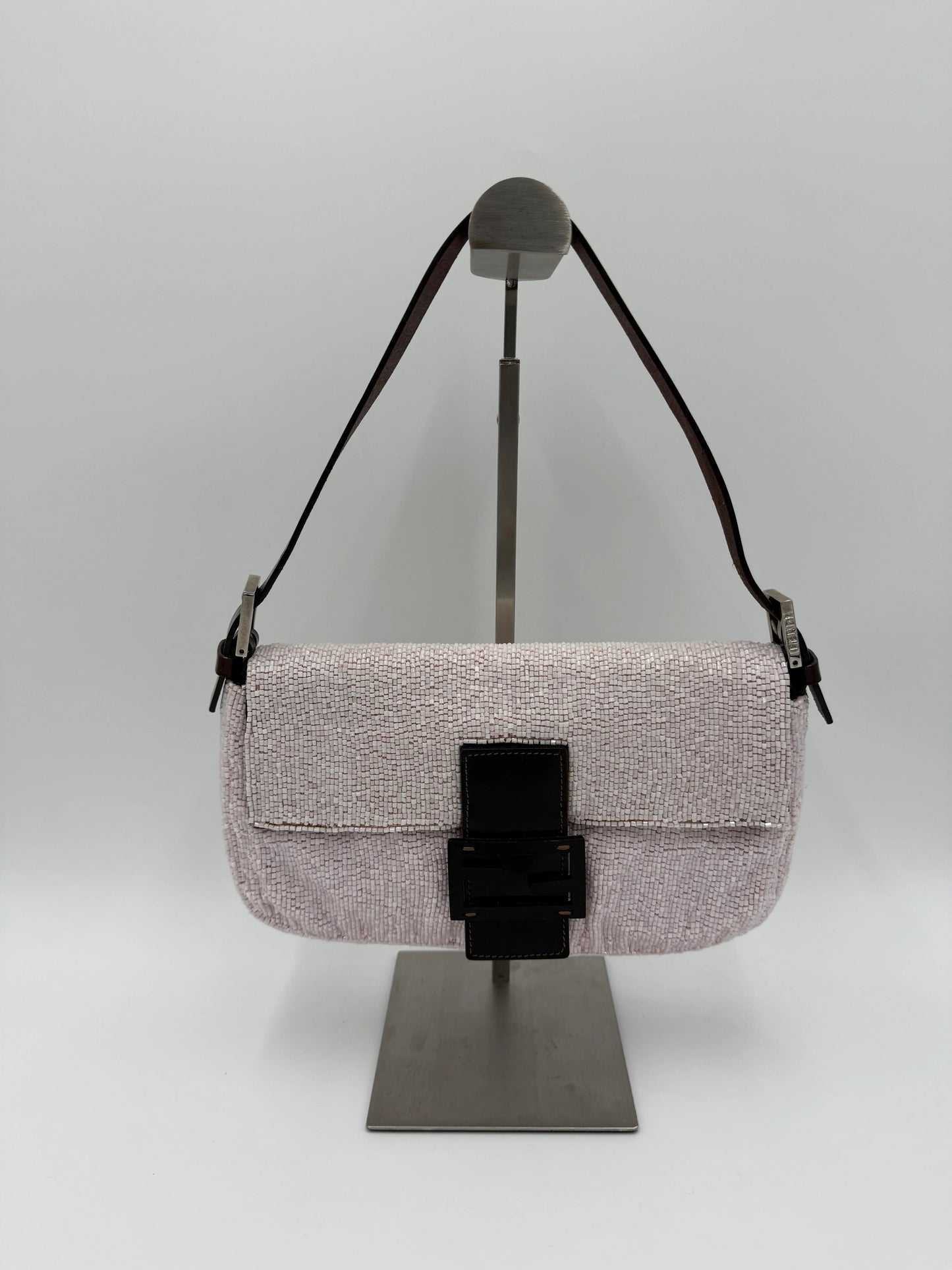 Fendi-Borsa-Baguette-Vintage-Beaded-Rosa-Cipria-e-Pelle-Dark-Brown-70377497624900 - Pally Vintage Closet