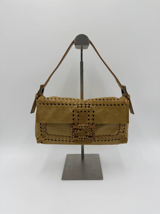 Fendi Borsa Baguette Vintage Whipstitch con Fibbia in Legno Beige - Pally Vintage Closet