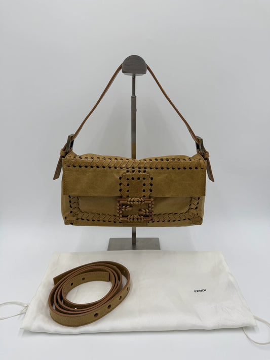 Fendi Borsa Baguette Vintage Whipstitch con Fibbia in Legno Beige - Pally Vintage Closet