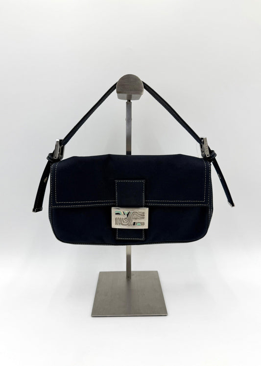 Fendi Borsa Baguette Vintage in Denim Blu Navy con Cuciture a Contrasto - Pally Vintage Closet