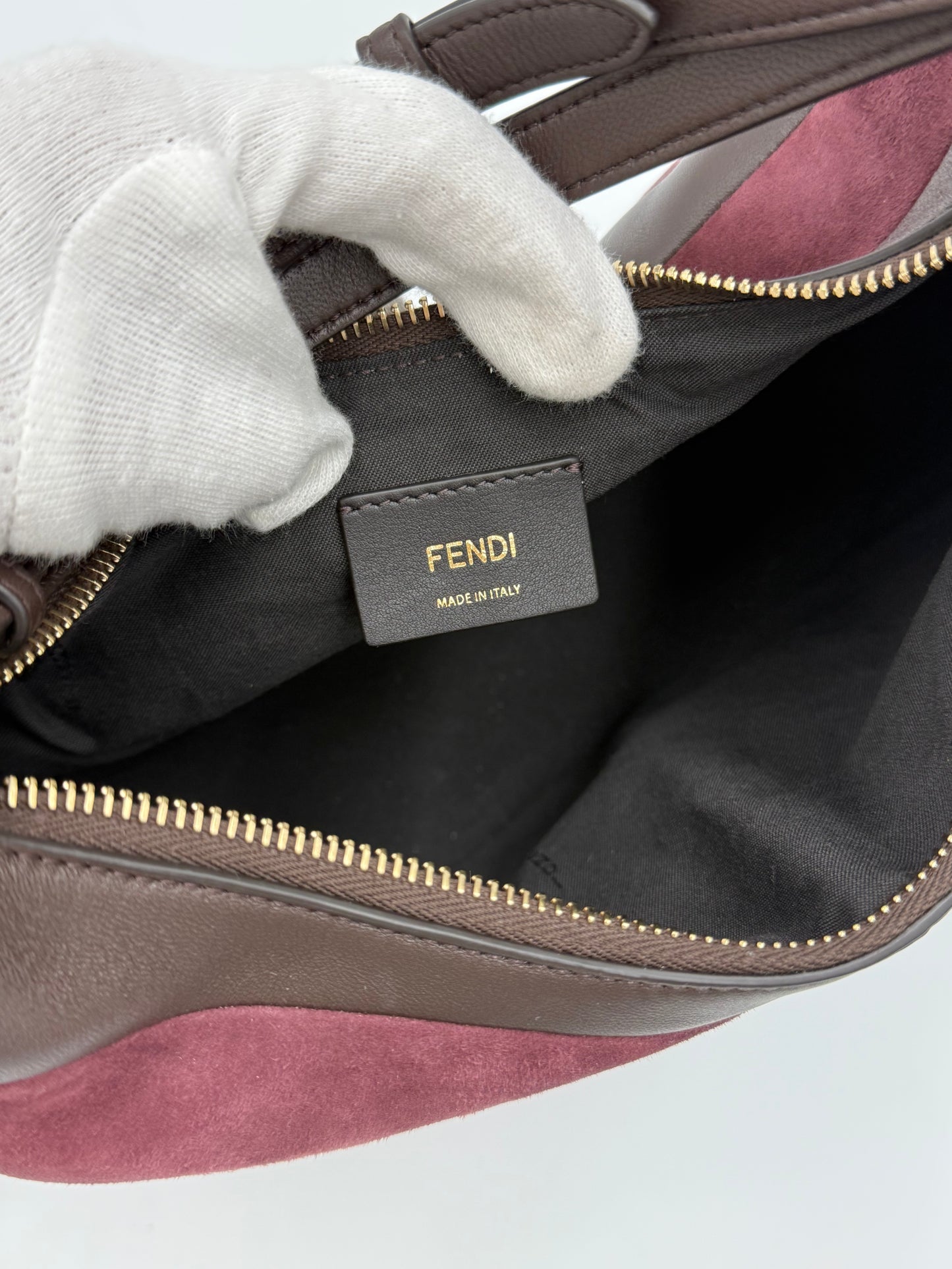 Fendi Borsa Fendigraphy Hobo in Pelle e Suede Borgogna - Pally Vintage Closet