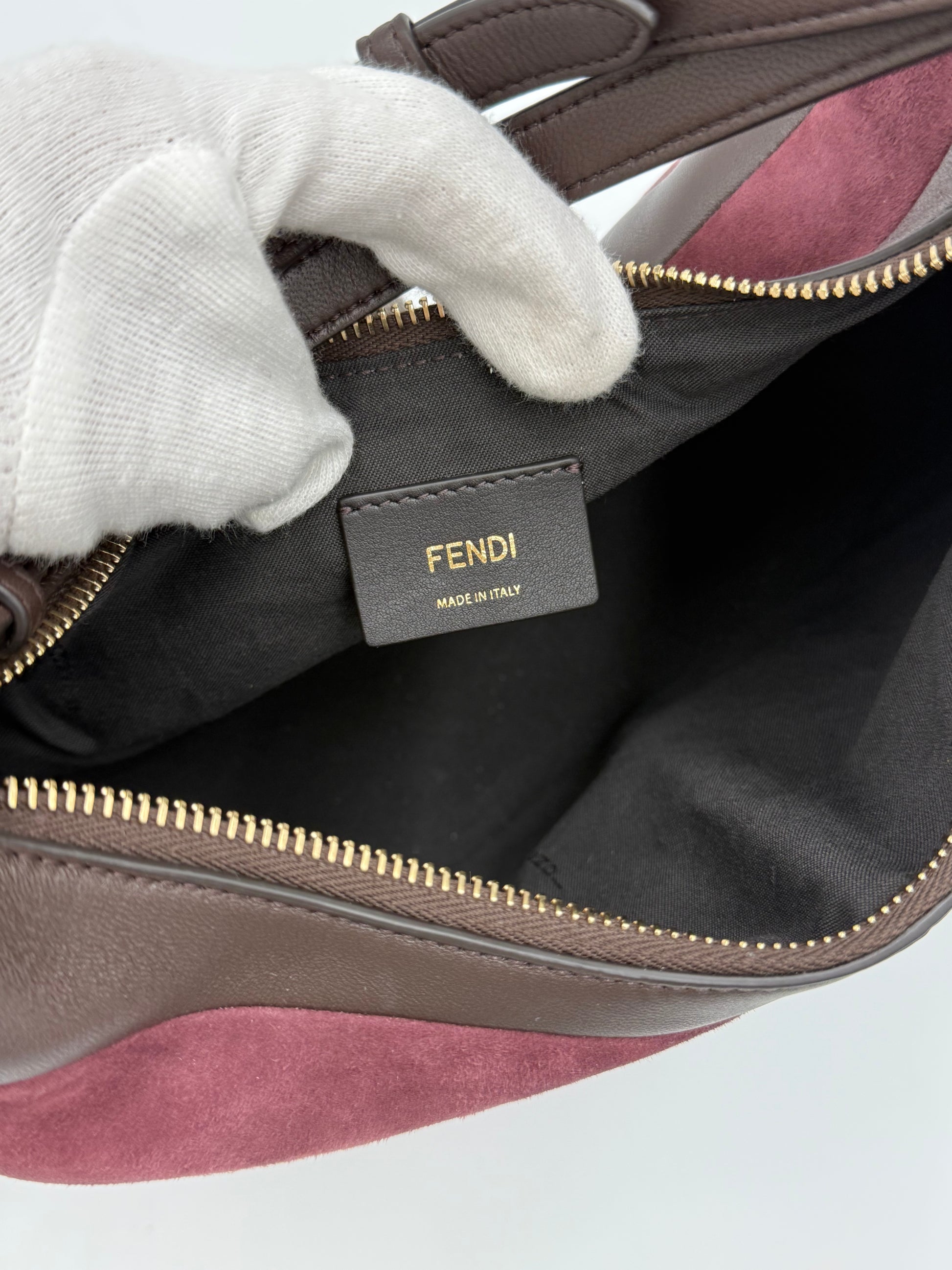 Fendi Borsa Fendigraphy Hobo in Pelle e Suede Borgogna - Pally Vintage Closet