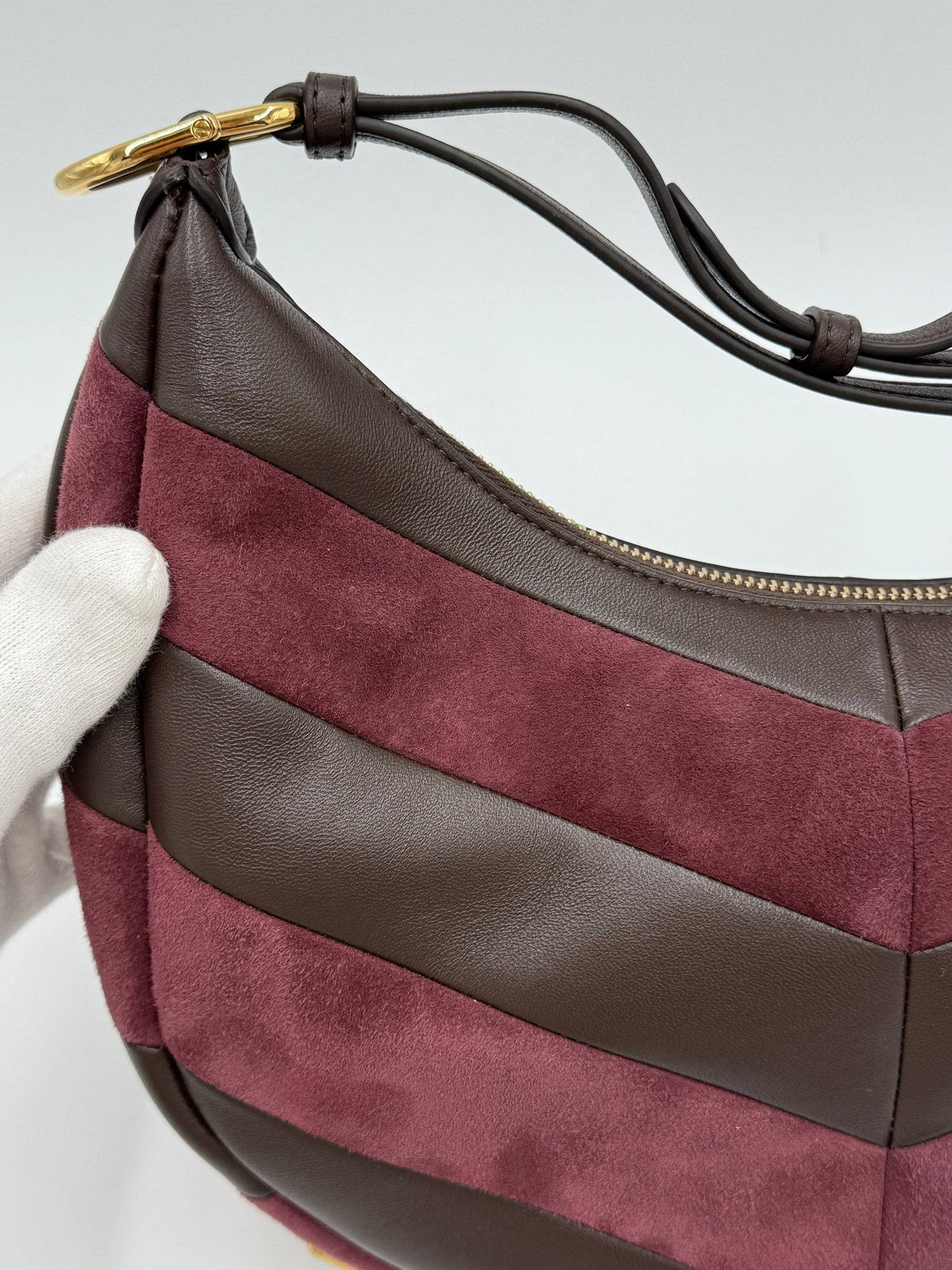 Fendi Borsa Fendigraphy Hobo in Pelle e Suede Borgogna - Pally Vintage Closet