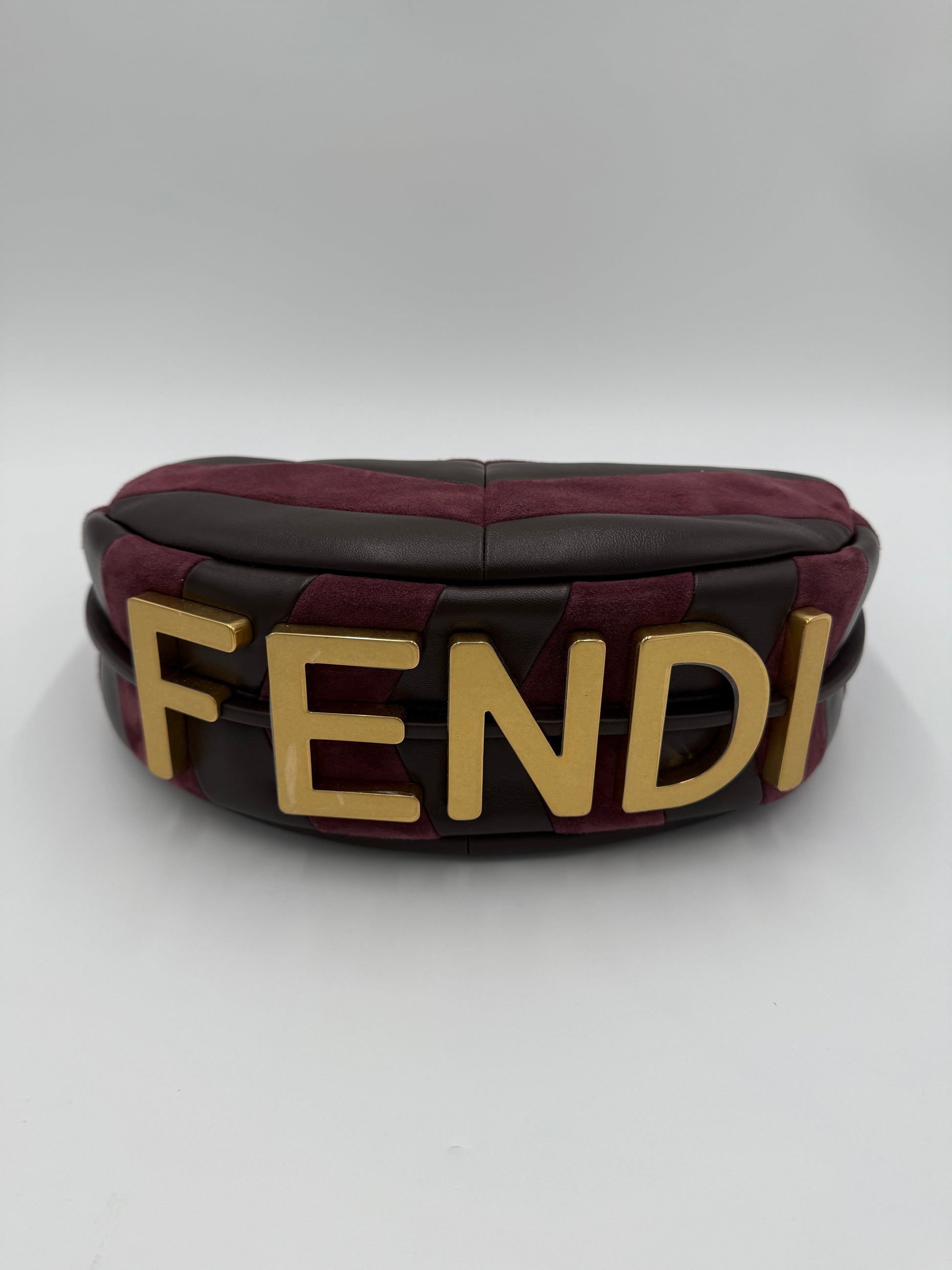 Fendi Borsa Fendigraphy Hobo in Pelle e Suede Borgogna - Pally Vintage Closet