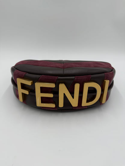 Fendi Borsa Fendigraphy Hobo in Pelle e Suede Borgogna - Pally Vintage Closet