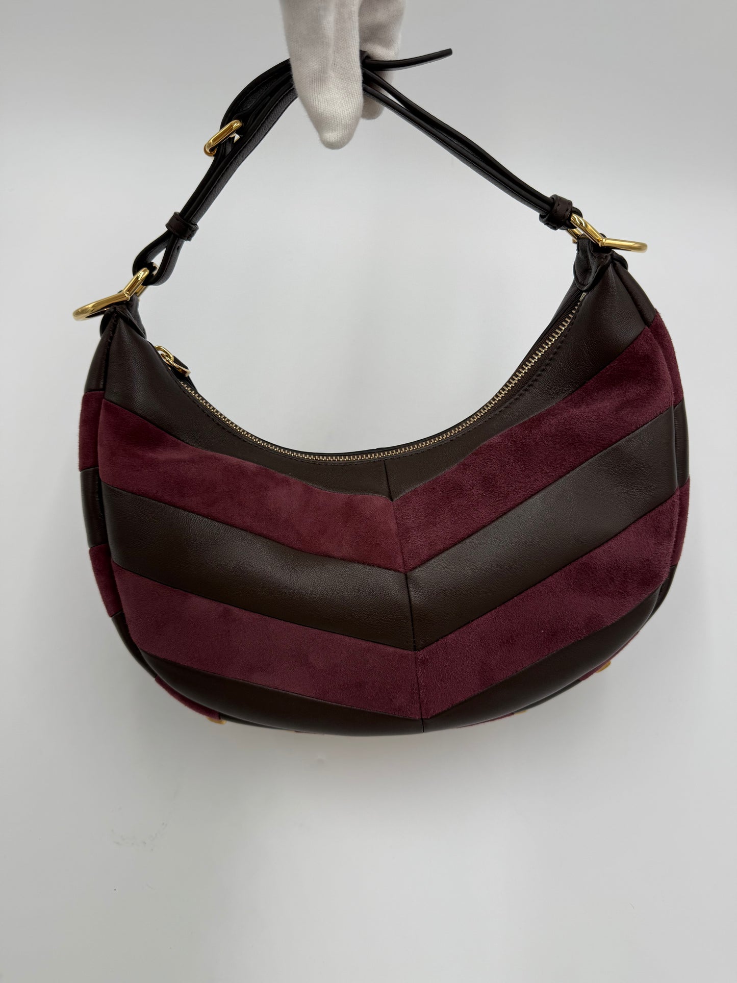 Fendi Borsa Fendigraphy Hobo in Pelle e Suede Borgogna - Pally Vintage Closet