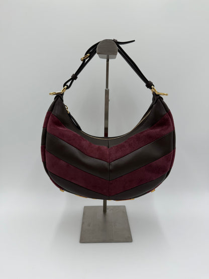 Fendi Borsa Fendigraphy Hobo in Pelle e Suede Borgogna - Pally Vintage Closet