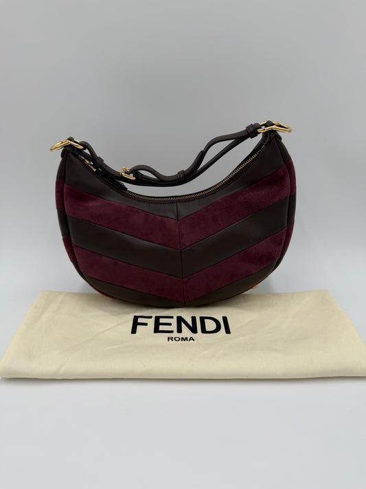 Fendi Borsa Fendigraphy Hobo in Pelle e Suede Borgogna - Pally Vintage Closet