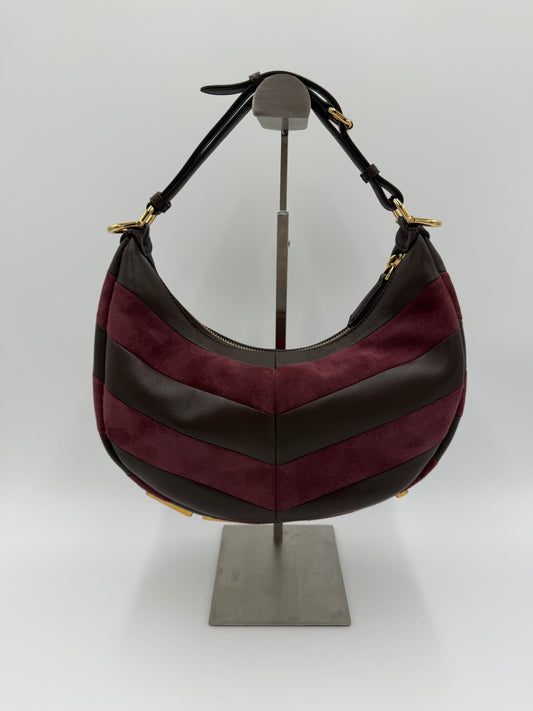 Fendi Borsa Fendigraphy Hobo in Pelle e Suede Borgogna - Pally Vintage Closet