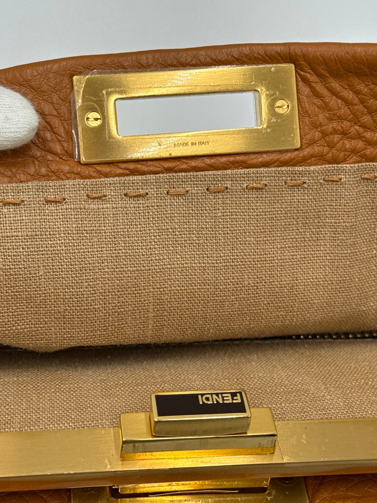 Fendi Borsa Peekaboo Selleria Vintage Grande in Pelle Cuoio Roman - Pally Vintage Closet