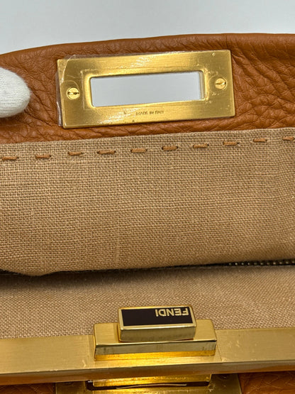 Fendi Borsa Peekaboo Selleria Vintage Grande in Pelle Cuoio Roman - Pally Vintage Closet