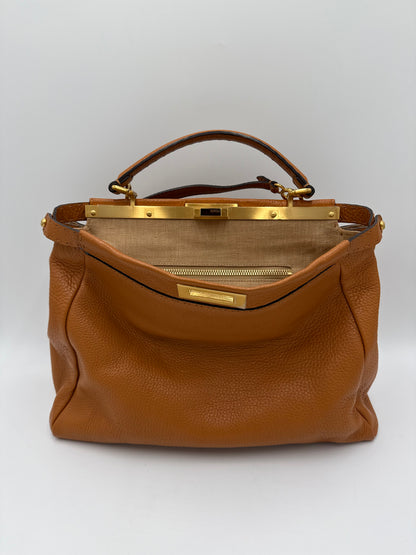 Fendi Borsa Peekaboo Selleria Vintage Grande in Pelle Cuoio Roman - Pally Vintage Closet