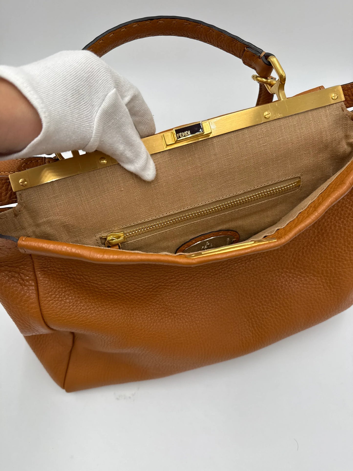 Fendi Borsa Peekaboo Selleria Vintage Grande in Pelle Cuoio Roman - Pally Vintage Closet