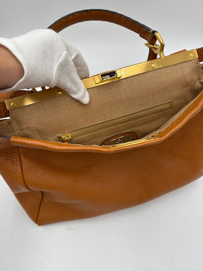 Fendi Borsa Peekaboo Selleria Vintage Grande in Pelle Cuoio Roman - Pally Vintage Closet