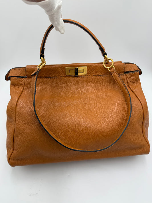 Fendi Borsa Peekaboo Selleria Vintage Grande in Pelle Cuoio Roman - Pally Vintage Closet