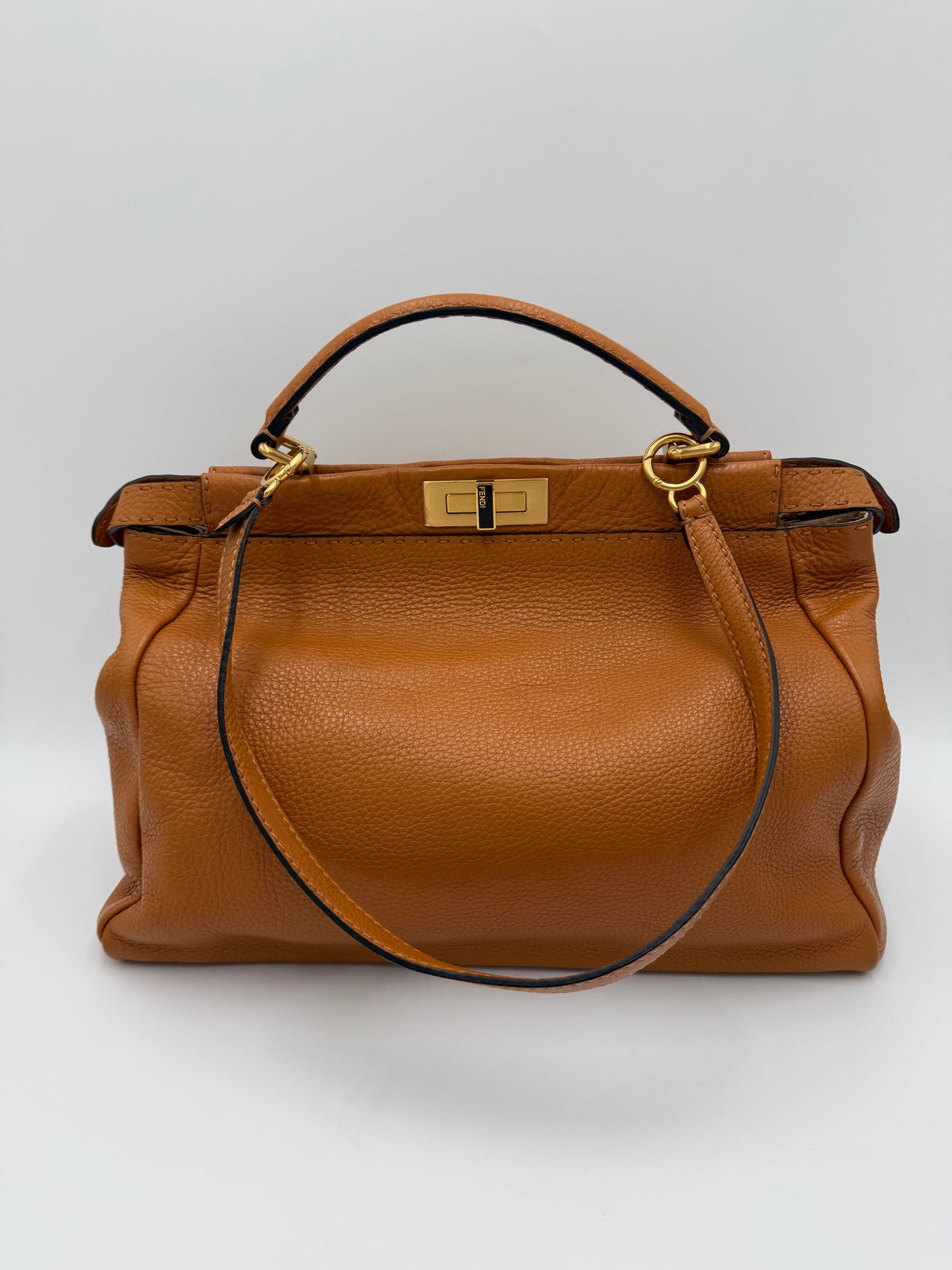 Fendi Borsa Peekaboo Selleria Vintage Grande in Pelle Cuoio Roman - Pally Vintage Closet