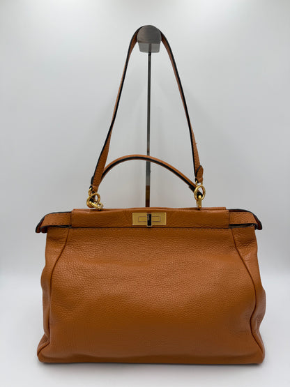 Fendi Borsa Peekaboo Selleria Vintage Grande in Pelle Cuoio Roman - Pally Vintage Closet