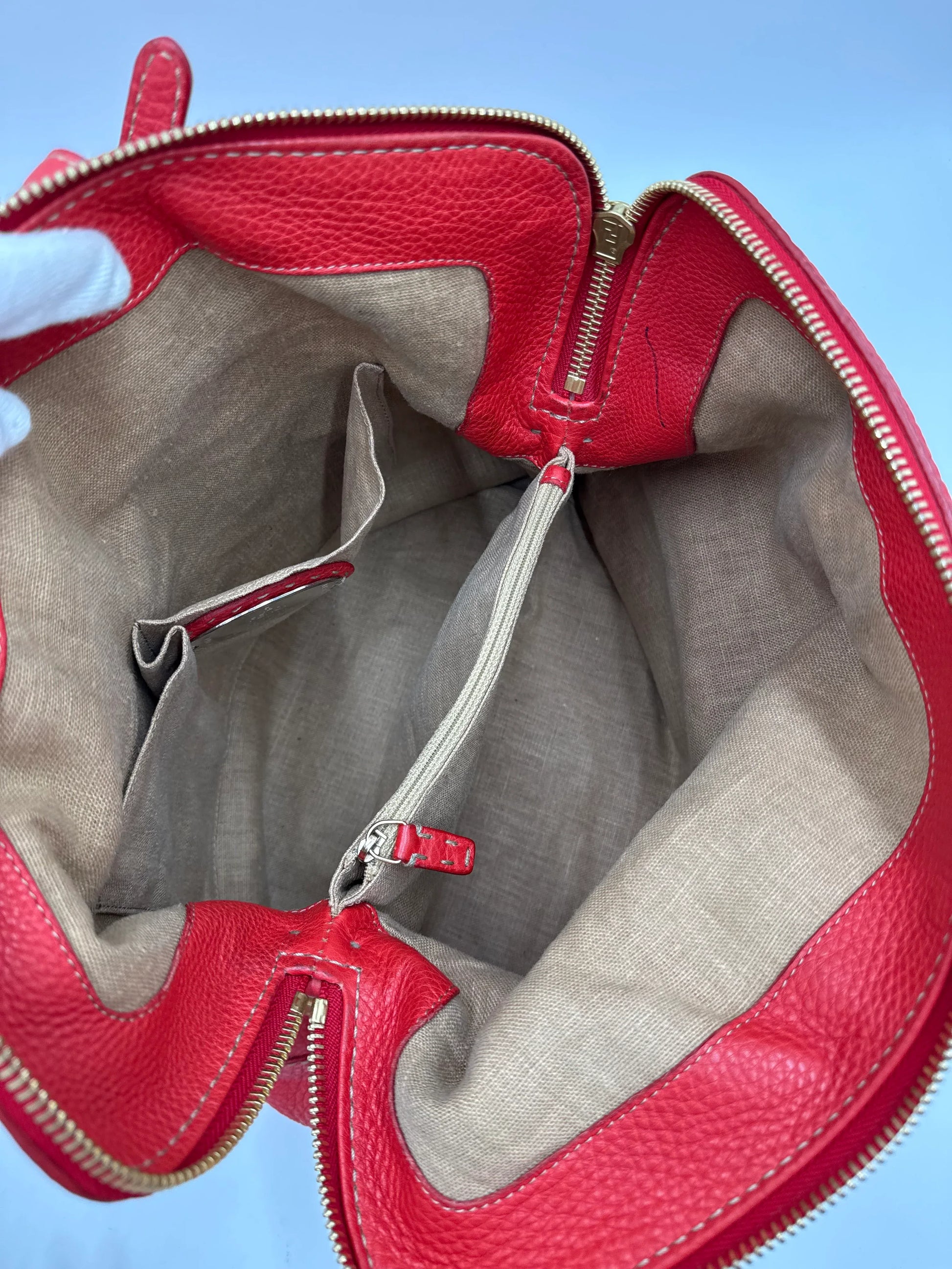Fendi-Borsa-Tote-Selleria-in-Pelle-Martellata-Rosso-Corallo-70377521283396 - Pally Vintage Closet
