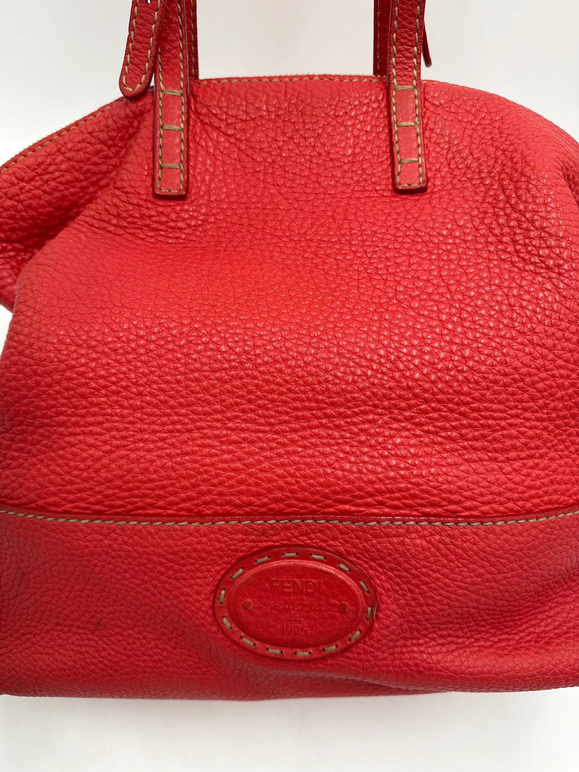 Fendi-Borsa-Tote-Selleria-in-Pelle-Martellata-Rosso-Corallo-70377521348932 - Pally Vintage Closet
