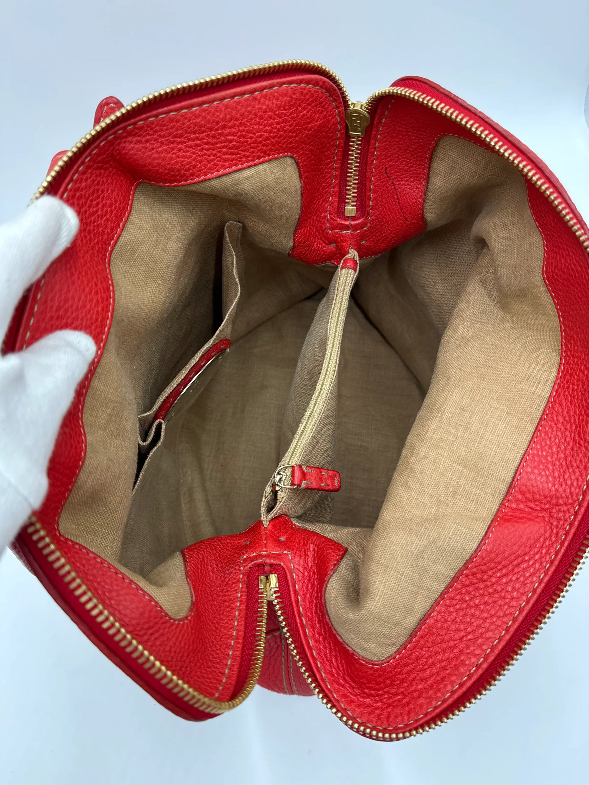 Fendi-Borsa-Tote-Selleria-in-Pelle-Martellata-Rosso-Corallo-70377521381700 - Pally Vintage Closet