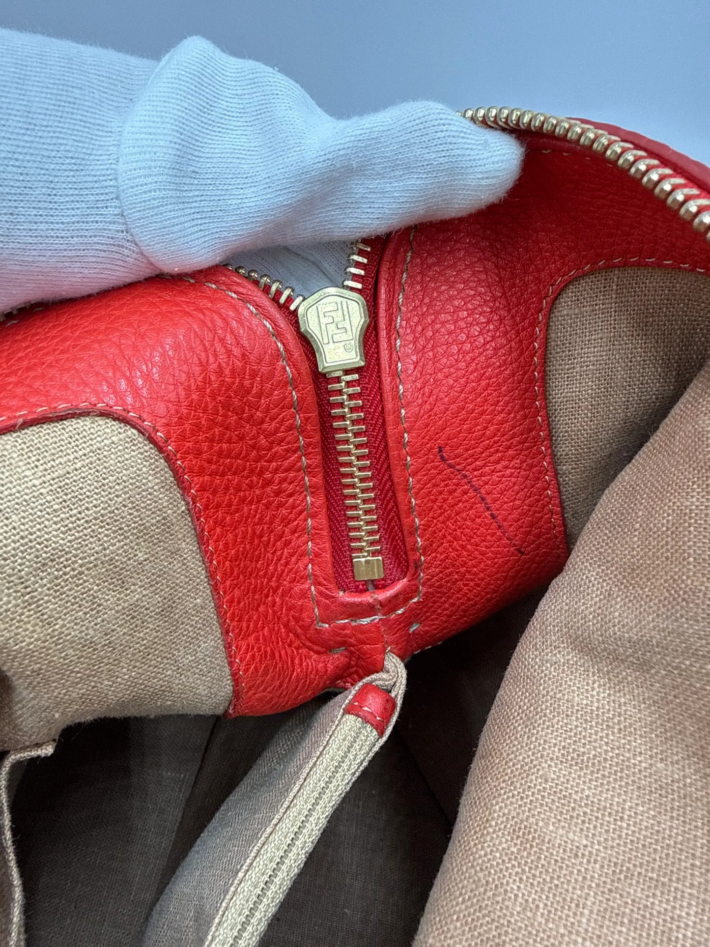 Fendi-Borsa-Tote-Selleria-in-Pelle-Martellata-Rosso-Corallo-70377521414468 - Pally Vintage Closet