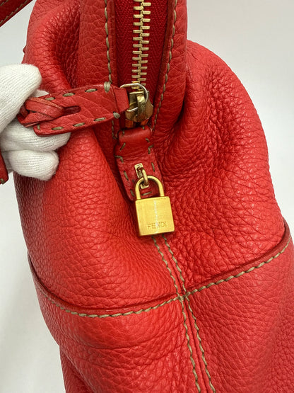 Fendi-Borsa-Tote-Selleria-in-Pelle-Martellata-Rosso-Corallo-70377521447236 - Pally Vintage Closet