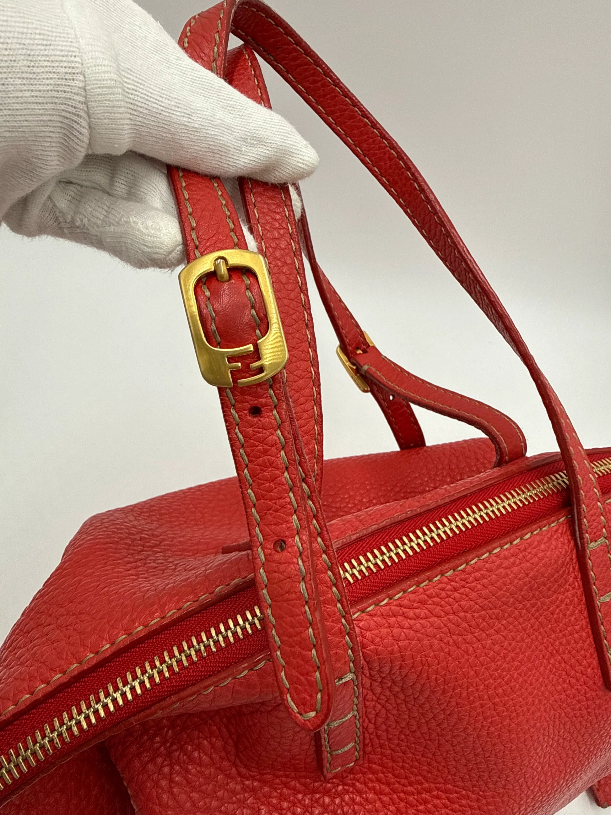 Fendi-Borsa-Tote-Selleria-in-Pelle-Martellata-Rosso-Corallo-70377521512772 - Pally Vintage Closet