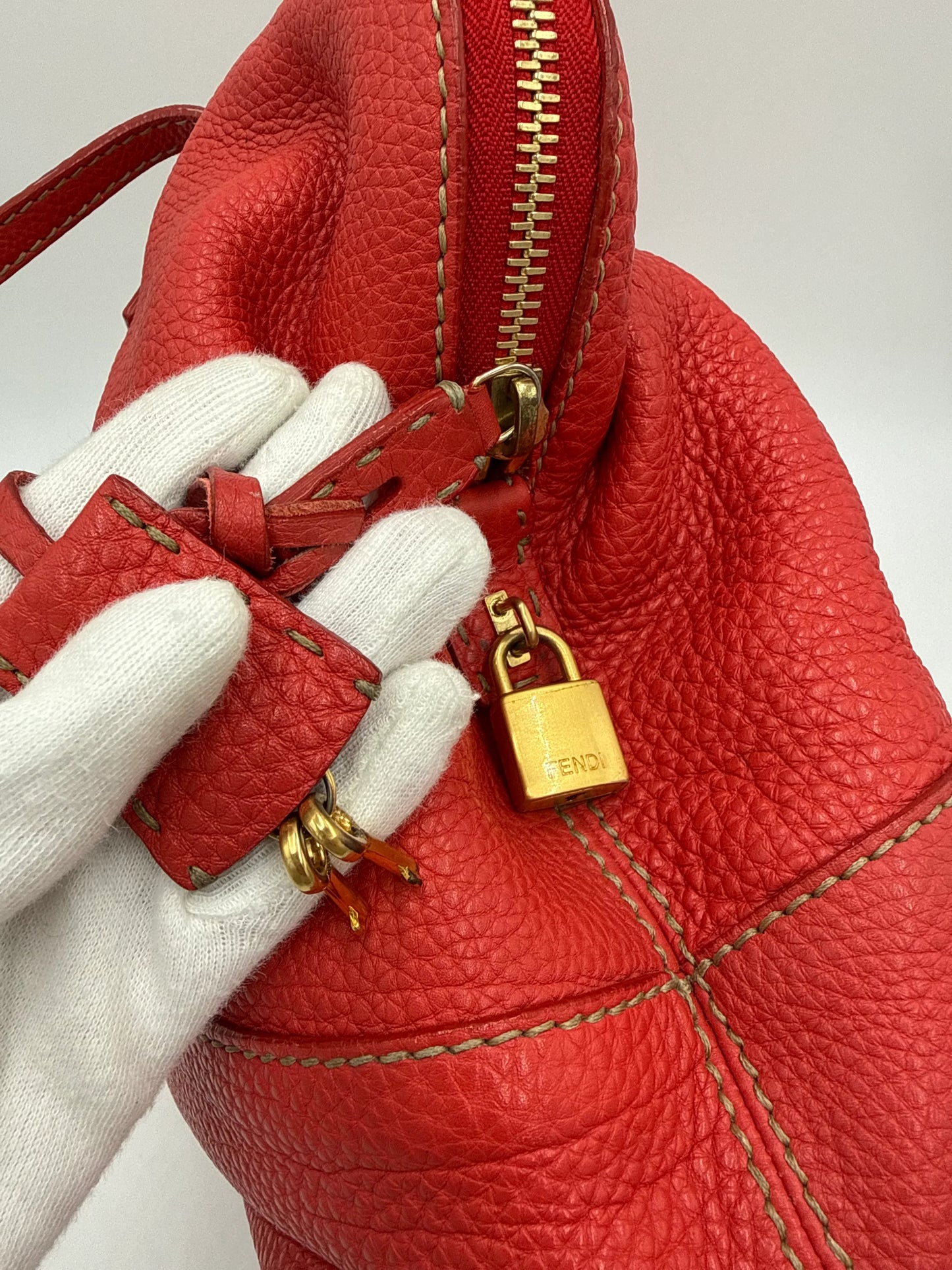 Fendi-Borsa-Tote-Selleria-in-Pelle-Martellata-Rosso-Corallo-70377521545540 - Pally Vintage Closet